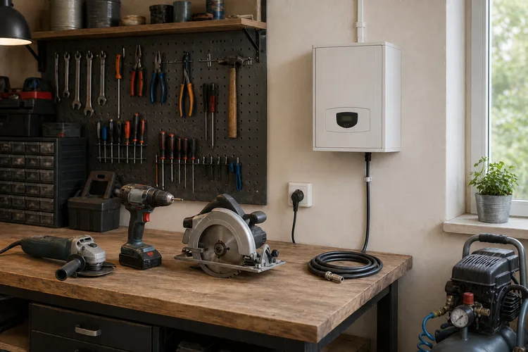 Stabilizator pentru atelier — scule electrice și compresor mic