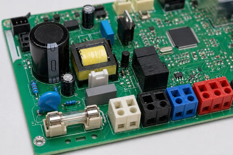 Macro placă electronică Vaillant cu componente vizibile