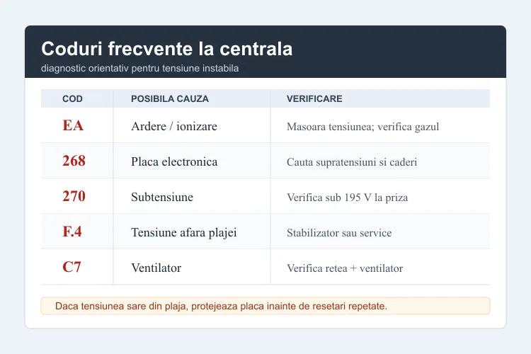 Tabel coduri Bosch frecvente cu descrieri și cauze posibile