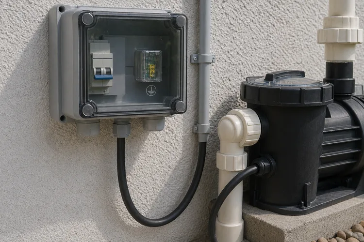Conexiuni cabluri pompă piscină cu loop picurare și împământare