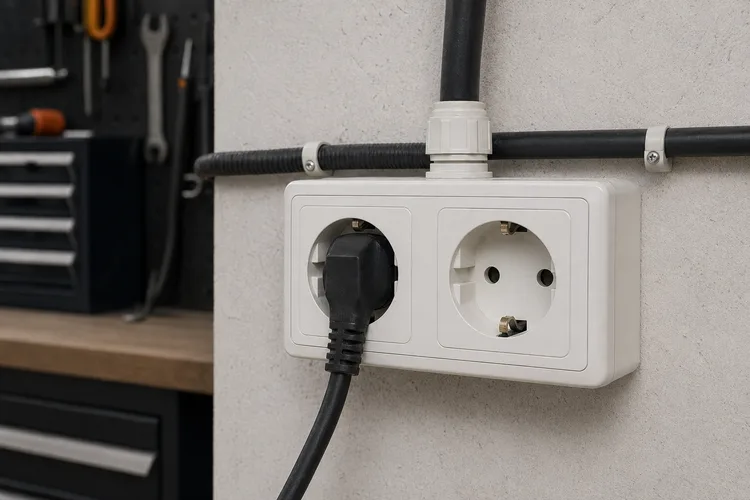 Priză 16 A cu împământare în atelier și cabluri trase corect