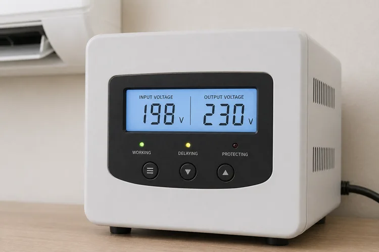 Display LCD stabilizator în funcționare cu tensiune intrare/ieșire afișată