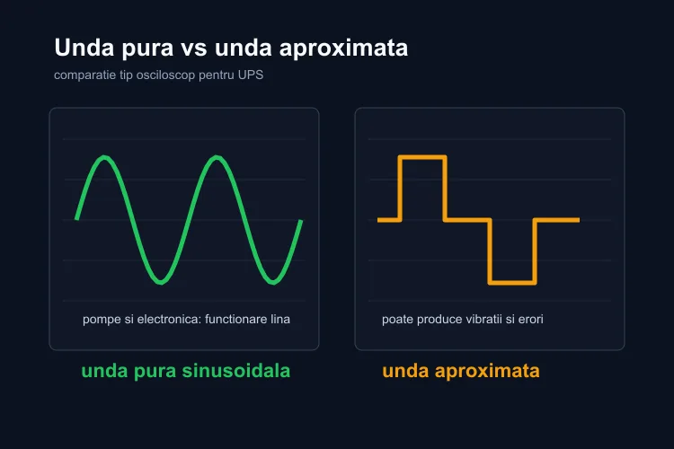 Comparație osciloscop undă pură sinusoidală vs undă modificată